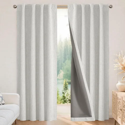 Miniatura 15 de Joydeco - Cortinas 100% opacas, 2 paneles de lino natural para oscurecer habitación, aislamiento térmico, trabillas traseras y bolsillo para barra