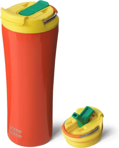 Miniatura 10 de BOTTLE BOTTLE Vasos de café aislados con tapa de doble uso y pajita, taza de café de viaje con doble pared para mujer y hombre, vaso de acero Flores