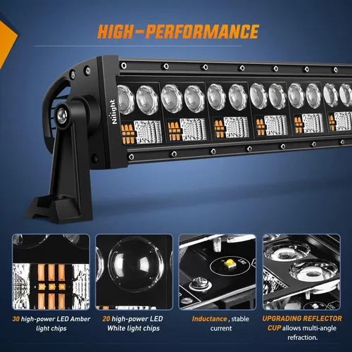 Miniatura 3 de Nilight - Barra de luz LED 7D de 22 pulgadas, 150W, combo de haz de inundación y foco, ámbar y blanco, luz de trabajo todoterreno, luces de Blanco