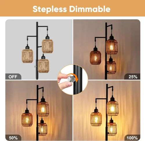 Miniatura 2 de ROTTOGOON Lámpara de Pie Bohemia Regulable - Lámpara de Pie de Ratán de Granja de 3 Luces para Sala de Estar, Lámparas de Pie Industriales tipo