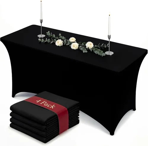 Miniatura 23 de Utopia Kitchen Mantel rectangular de spándex de 4 pies [1 unidad, negro] 200 GSM elástico, ajustado, lavable y resistente a las arrugas, cubierta