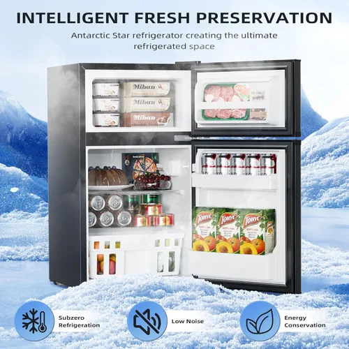 Miniatura 2 de Antarctic Star 3.2 pies cúbicos, mini refrigerador con congelador, mininevera de dos puertas, refrigerador compacto, termostato ajustable, mini