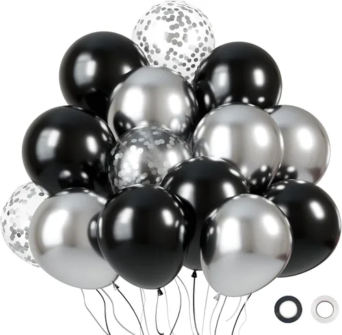 Miniatura 8 de KBZVNAF Globos de látex negro, azul y plateado, paquete de 60 globos de fiesta de 12 pulgadas, azul real, negro, azul metálico, plateado