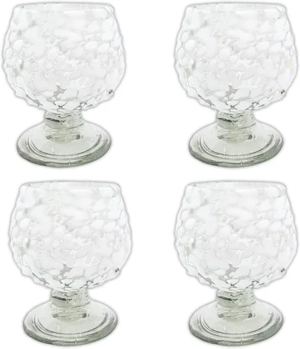 Auténticos vasos de chupito soplados a mano de tequila mexicano - Juego de 4-2 onzas - Mini snifters de vidrio - Base pesada - Coñac (Confeti blanco)