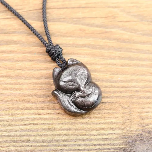 Miniatura 4 de COAI Collar con colgante de zorro de piedra para hombre y mujer, Piedra, Jaspe