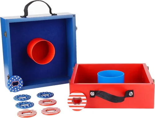 Miniatura 7 de GSE Games & Sports Expert Juego de lanzamiento de arandelas de madera premium con 8 arandelas con abridor de botellas para adultos y familia. Juego