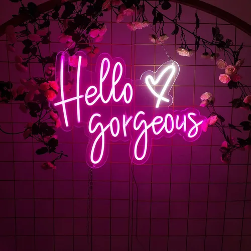 Letrero de neón con texto en inglés «Hello Gorgeous Neon Sign» para regalo – Bar Pub Club Rave Apartment Decoración del hogar para fiesta de Navidad