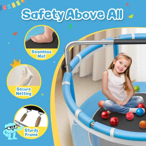Miniatura 2 de Seray - Cama elástica de 55-65 pulgadas para niños con red de seguridad y mini pelotas, pequeño trampolín para niños pequeños para recreación