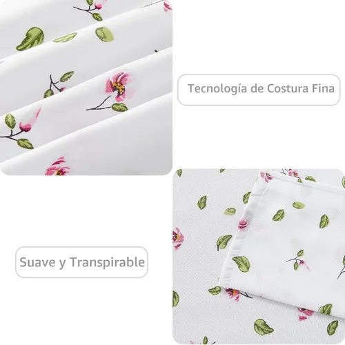 Miniatura 4 de Mooreeke - Juego de sábanas Queen de 4 piezas - Juego de sábanas de microfibra suave y transpirable - Juego de sábanas con estampado de flores rosas