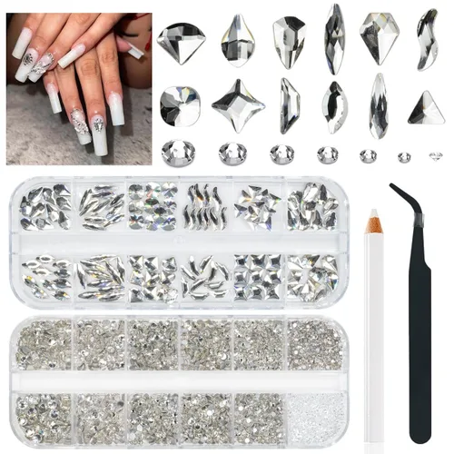 Miniatura 15 de qiipii Diamantes de imitación para uñas de amatista púrpura de múltiples formas de cristal con base plana K9, piedras de vidrio púrpura claro, gemas