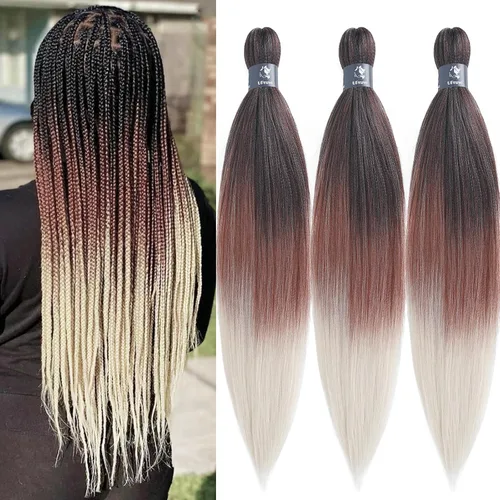 Miniatura 28 de pelo trenzado preestirado marrón, pelo trenzado Kanekalo, pelo trenzado preestirado de 26 pulgadas, 6 paquetes plegados, textura Yaki, extensiones