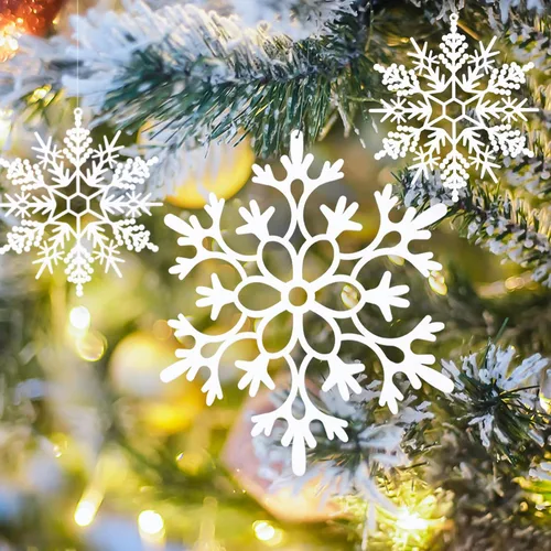 Miniatura 7 de 24 piezas de copos de nieve colgantes de Navidad grandes para exteriores, copos de nieve grandes blancos en diferentes tamaños para decoración