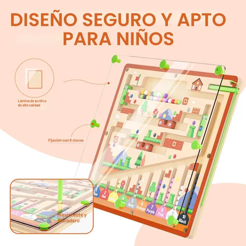 Miniatura 4 de zhiwuzhu Laberinto magnético de color y números para juguetes Montessori, tablero de aprendizaje a juego de madera para niños de 2 a 4 años