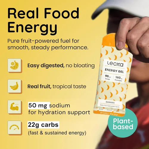 Miniatura 2 de Lecka Gel energético, 12 geles para ejercicio de resistencia, fabricado con frutas reales y semillas de albahaca, proporciona energía natural