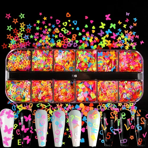 Miniatura 19 de Lentejuelas de uñas de mariposa 3D de 12 colores, mariposas luminosas, diseño de arte de uñas, mariposas holográficas con forma de copos