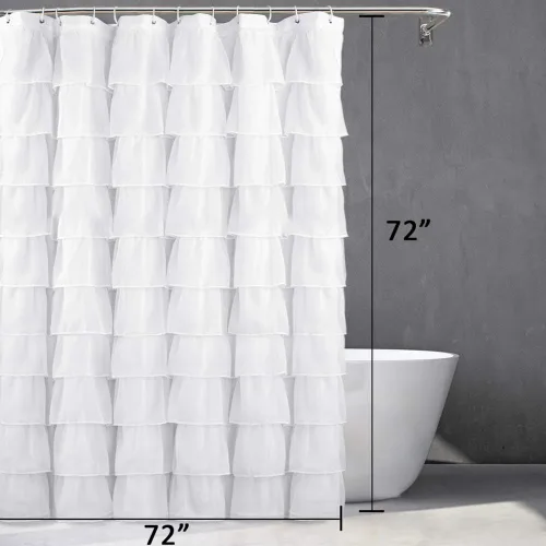 Miniatura 7 de Cortina de ducha Reisen de tela blanca con volantes, para baño, estilo granja, 72 pulgadas de largo Blanco