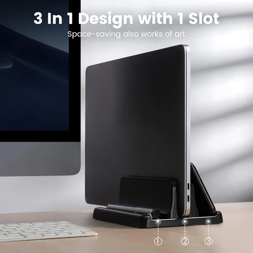 Miniatura 2 de Soporte vertical 3 en 1 para laptop, base ajustable de plástico ABS para computadora de escritorio, soporte vertical para laptop, ahorro de espacio