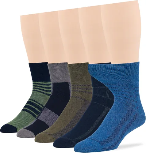 7BIGSTARS KINGDOM Calcetines de algodón para hombre, diabéticos, no vinculantes, paquete de 5 unidades, talla L/XL, Azul mezclilla, verde oliva,