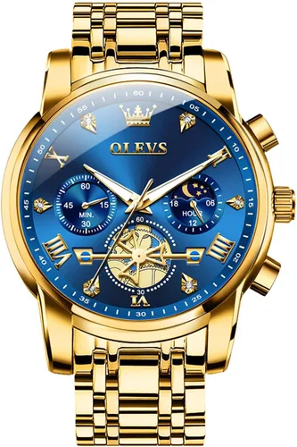 Miniatura 18 de OLEVS Relojes para hombre de acero inoxidable con cronógrafo, reloj de pulsera grande analógico de cuarzo, relojes de vestir impermeables de moda