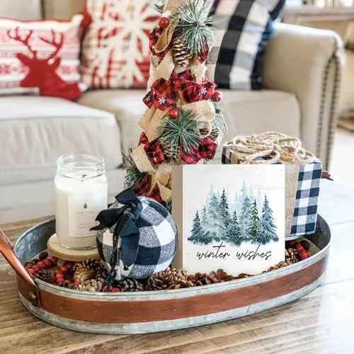 Miniatura 4 de MTRGDN Decoración de árbol de invierno, letrero de Navidad y decoración de Navidad, placa de bloque de madera rústica para el hogar