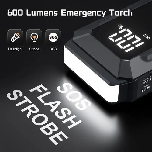 Miniatura 5 de Povasee Arrancador de 4000 amperios, arrancador de batería de 12 voltios (10L de gasolina, motor diésel de 10L), arrancador de batería de coche