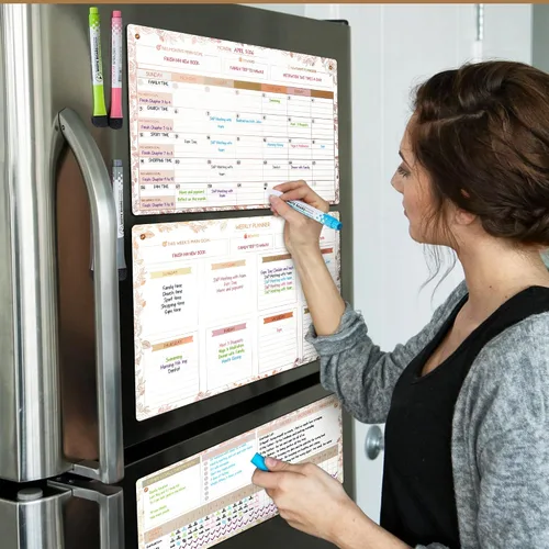 Miniatura 3 de Pizarra blanca magnética para refrigerador, calendario grande de borrado en seco para pared, 3 pizarras magnéticas de borrado en seco de 10.5 x 16.5