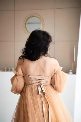 Miniatura 3 de Vestidos de maternidad de tul para sesión de fotos, batas de hombros descubiertos, manga larga, lencería nupcial, baby shower, vestidos de embarazo