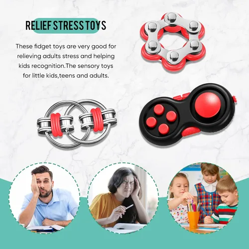 Miniatura 6 de Gejoy Juego de 3 juguetes para inquietos para adultos, controlador de juguetes para inquietos de mano, juego de almohadilla seis cadenas