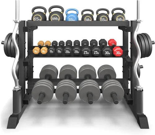 Estante para mancuernas de 3 niveles, capacidad de 1200 libras, soporte de peso ajustable para gimnasio en casa, soporte de peso resistente para