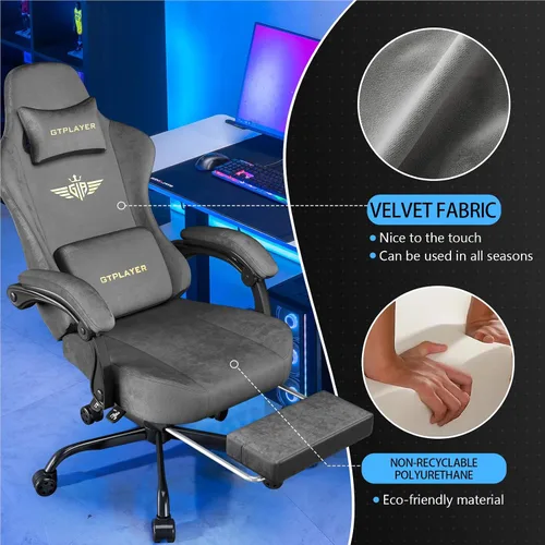 Miniatura 5 de GTPLAYER Silla de juegos de tela con cojín de resorte de bolsillo, sillas de juegos grandes y altas, silla de computadora de respaldo alto de 350