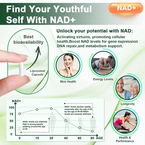 Miniatura 7 de Suplemento alternativo NMNH, resveratrol de ribósido de nicotinamida NAD, NAD liposomal + resveratrol, suministro de 30 días - Suplemento NAD