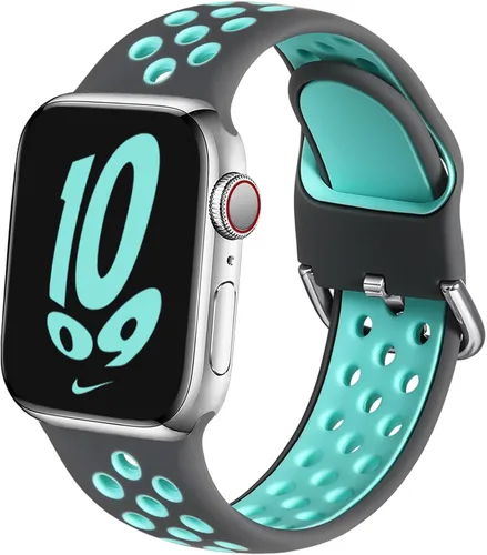 Miniatura 20 de Correa deportiva compatible con Apple Watch 42mm 44mm 45mm 46mm 49mm 38mm 40mm 41mm para mujeres y hombres, correa de repuesto transpirable de Negro