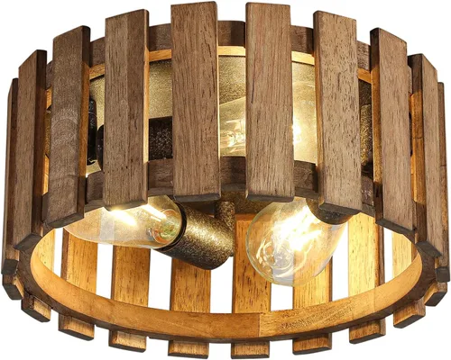 Miniatura 12 de Lámpara de techo de montaje empotrado de granja, lámpara de madera cerca del techo, accesorios de iluminación rústicos de pasillo para cocina