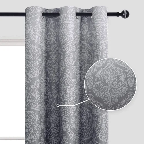 Miniatura 2 de DWCN - Cortinas blackout para dormitorio, diseño de damasco con aislamiento térmico y ojales, para sala de estar, juego de 2 paneles de cortina Gris