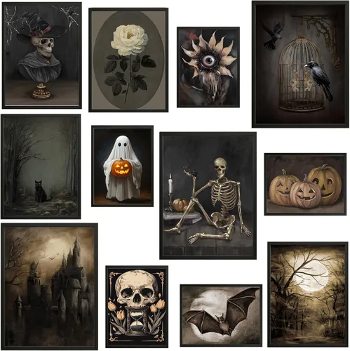 Miniatura 9 de JJY 12 piezas de decoración de pared de Halloween para pósteres artísticos, impresiones góticas victorianas oscuras, decoración del hogar, póster