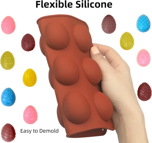 Miniatura 4 de Moldes de chocolate para huevos de Pascua, 3 piezas, moldes de silicona para dulces de Pascua, 12 diseños de moldes de huevo antiadherentes