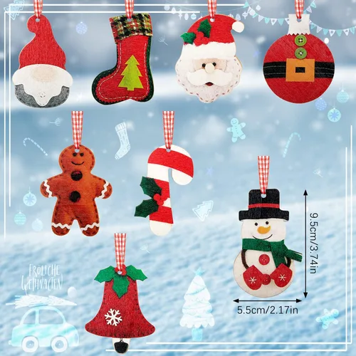 Miniatura 3 de 24 adornos de madera para árbol de Navidad, decoraciones colgantes en 3D, Papá Noel, muñeco de nieve, reno, bastón de caramelo, manualidades