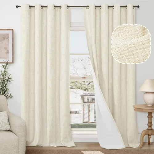 Miniatura 18 de Cortinas Opacas de Lino Azul Bebé para Guardería de 40 Pulgadas de Largo, 2 Paneles, Cortinas Cortas con Aislamiento Térmico Boho de Bloqueo Total