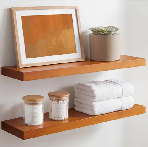 Homeforia Estante flotante de roble de 24 pulgadas para pared, estantes flotantes de madera maciza de alta gama de 24 pulgadas de largo para baño,