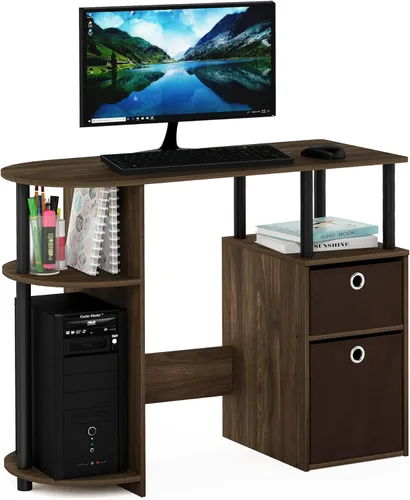 Furinno JAYA Simplistic - Escritorio de estudio para computadora, color nogal Columbia/negro/marrón oscuro Nuez Columbia/Negro/Marrón Oscuro