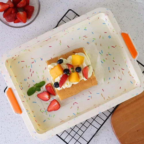 Miniatura 4 de CANDeal Bandeja de silicona para hornear con forro reutilizable para hornear, hoja de galletas de silicona antiadherente, bandeja rectangular