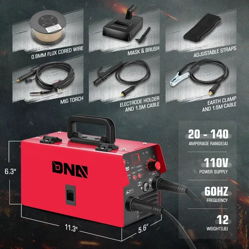Miniatura 3 de DNA Motoring Soldador MIG portátil 140A, Soldador de núcleo de flujo de 110 V, 2 en 1 Stick MMA/Flux MIG Máquina de soldadura IGBT Inversor, Máquina