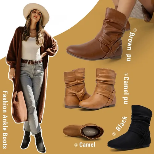 Miniatura 5 de Vepose Botas planas de tobillo holgado para mujer, botines cortos de tacón bajo con cremallera 939A