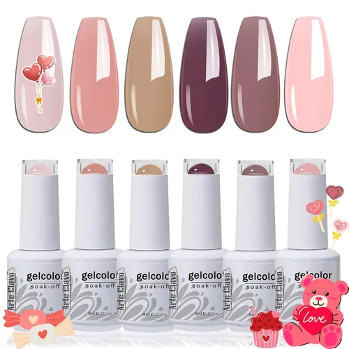 Arte Clavo Juego de 6 esmaltes de gel color rosa nude, colores de tono de piel, de rosa a marrón, colección de esmaltes de gel neutros para todas