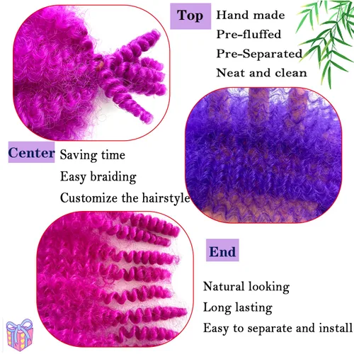 Miniatura 5 de Cabello afro Twist morado degradado de 16 pulgadas, cabello Marley pre-separado para rastas suaves, cabello trenzado Marley Twist Ombre Kinky Spring