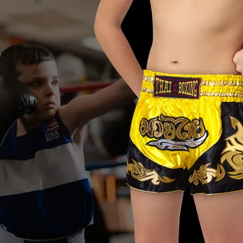 Miniatura 6 de SIAMKICK Pantalones cortos de Muay Thai para niños (4 años a 10 años), boxeo, kickboxing, artes marciales mixtas para niños y niñas