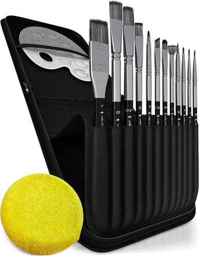 Miniatura 8 de ADI&Guys - Juego de pinceles de pintura – 12 pinceles con estuche de viaje, paleta de mezcla y esponja – para acrílico, óleo, acuarela y pintura