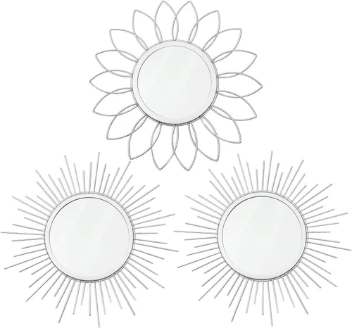 Miniatura 9 de Paquete de 3 espejos metálicos para pared, con diseño de rayos de sol, para decoración del hogar, arte decorativo para colgar en la pared para sala