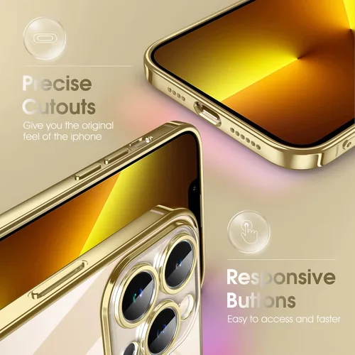 Miniatura 4 de Supdeal Funda transparente para iPhone 13 Pro Max, [No se pone amarilla] [probada en caídas de grado militar] funda protectora para teléfono a Dorado