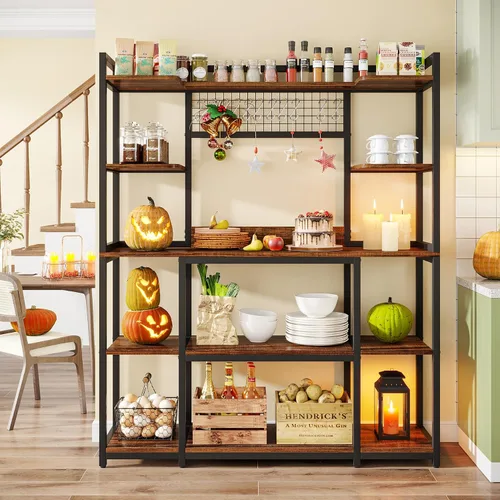 Miniatura 3 de Tribesigns Estante Grande para Panaderos, Aparador de Cocina de 55" de Ancho Soporte para Microondas con 11 Ganchos, Estante de Panadero de 5